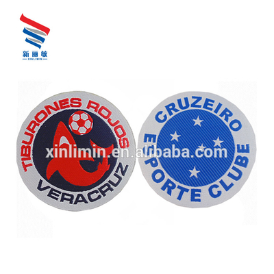 Button On Style Custom Design Iron On Woven Patches for Soccer Team Club Personalized