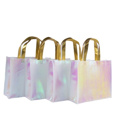 Exhibition Custom Logo Pink Holographic Non Woven Iridescent Tote Bag for Wedding Gift