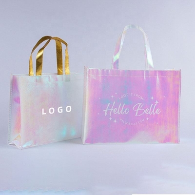 Exhibition Custom Logo Pink Holographic Non Woven Iridescent Tote Bag for Wedding Gift