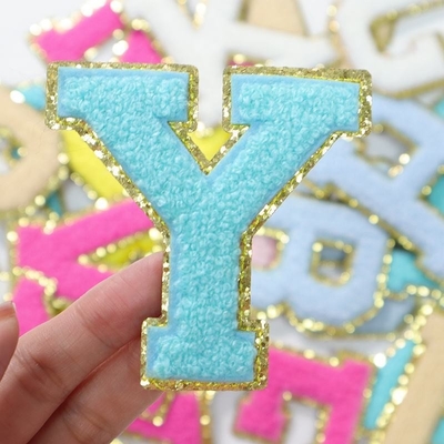 5.1cm 5.7cm 6.3cm 7cm Letter A-Z Glitter Patch Ironing Chenille Glitter Letter Patch Garment