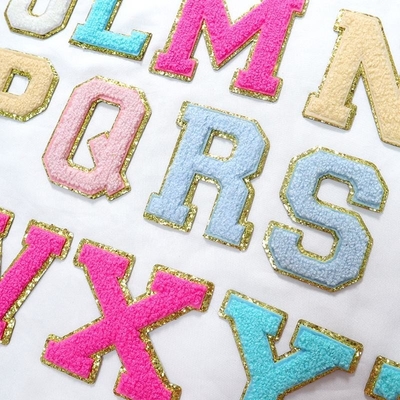 5.1cm 5.7cm 6.3cm 7cm Letter A-Z Glitter Patch Ironing Chenille Glitter Letter Patch Garment