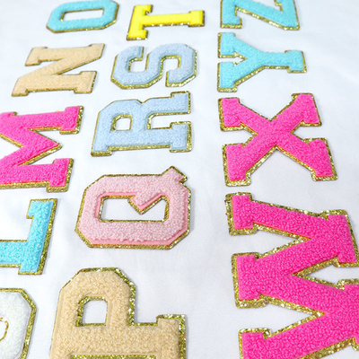 5.1cm 5.7cm 6.3cm 7cm Letter A-Z Glitter Patch Ironing Chenille Glitter Letter Patch Garment