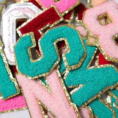 5.1cm 5.7cm 6.3cm 7cm Letter A-Z Glitter Patch Ironing Chenille Glitter Letter Patch Garment