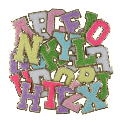 Pink Gold Border Iron On Adhesive Repair Alphabet Sewing Appliques with 3D Twill Fabric