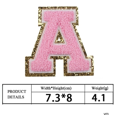 Pink Gold Border Iron On Adhesive Repair Alphabet Sewing Appliques with 3D Twill Fabric