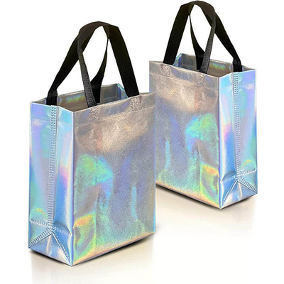 Non-Woven Shopping Bag in Silver Metal Holographic Custom Design and Pantone Colors