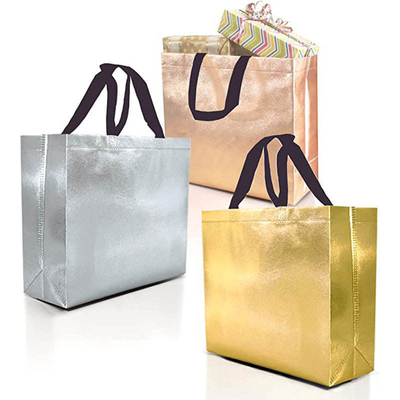Non-Woven Shopping Bag in Silver Metal Holographic Custom Design and Pantone Colors