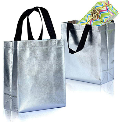 Non-Woven Shopping Bag in Silver Metal Holographic Custom Design and Pantone Colors