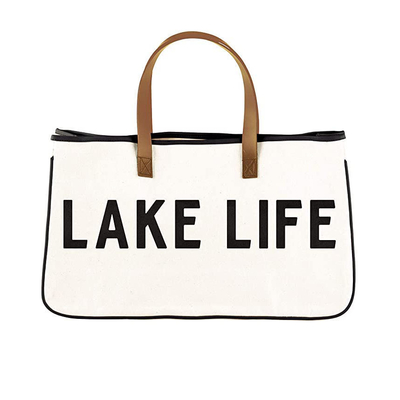 Custom Printed Large Canvas Travel Weekend Getaway Summer Beach Tote Bag with Leather Handles