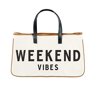 Custom Printed Large Canvas Travel Weekend Getaway Summer Beach Tote Bag with Leather Handles