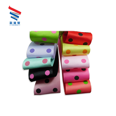 100% Polyester Custom Printed Polka Dots Grosgrain Ribbon with Width as Your Request