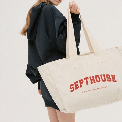 Exhibition Customized Logo Printed Oversized Cotton Canvas Tote Bag for Active Lifestyle