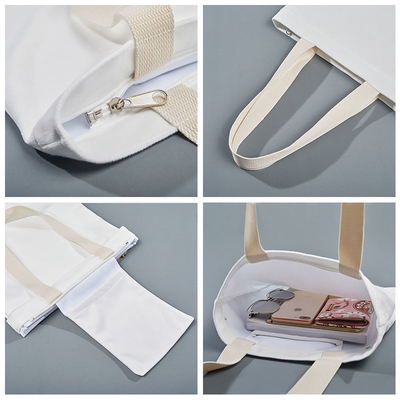 Grocery Customized Logo Printed Recycle Plain Organic Cotton Canvas Tote Shopping Bags with Zipper