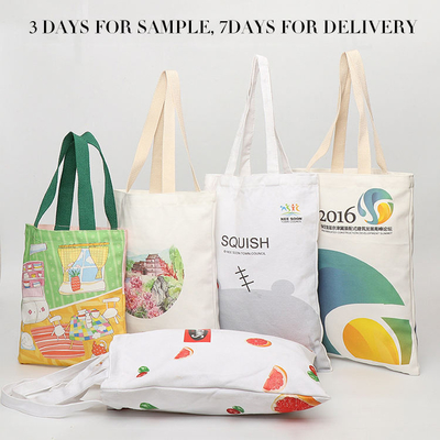 Plain White Blank Cotton Canvas Tote Bag With Custom Print Logo For Business Shopping