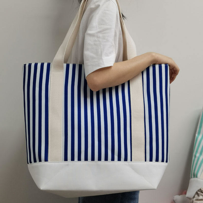 Large Market Shopping Shoulder Bag Striped Tote Bag Canvas Ideal for Business Shopping