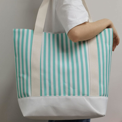 Large Market Shopping Shoulder Bag Striped Tote Bag Canvas Ideal for Business Shopping