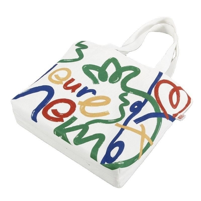 Large Capacity Customized Color Canvas Shopping Bag with Smiley Face Design and Logo
