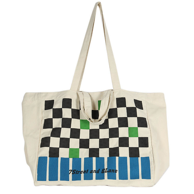 Custom Logo Heavy-duty Checkerboard Canvas Bag for Fashionable Color Contrast Shopping