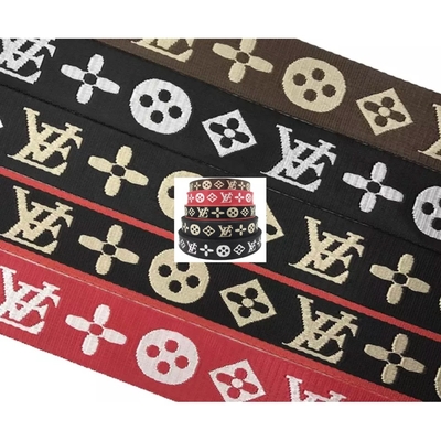 Custom Logo Woven Jacquard Strap Webbing in Black Color for 38mm Nylon Shoulder Strap