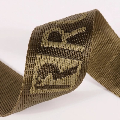 Custom Logo Woven Jacquard Strap Webbing in Black Color for 38mm Nylon Shoulder Strap