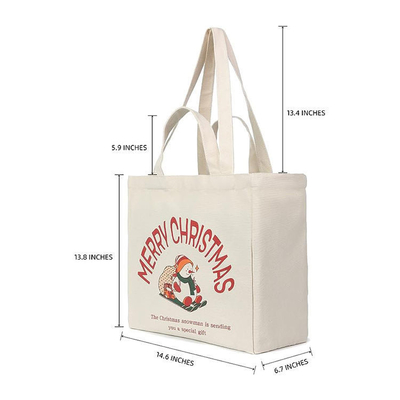 Heavy-duty Shopping Tote Custom Christmas Canvas Reusable Grocery Bag with Long Handle