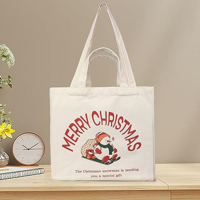 Heavy-duty Shopping Tote Custom Christmas Canvas Reusable Grocery Bag with Long Handle