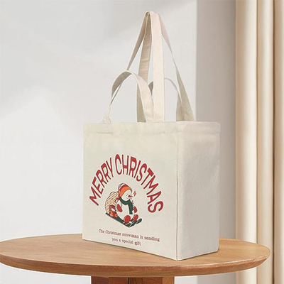 Heavy-duty Shopping Tote Custom Christmas Canvas Reusable Grocery Bag with Long Handle