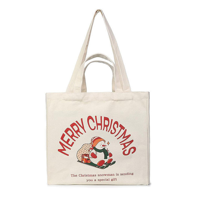 Heavy-duty Shopping Tote Custom Christmas Canvas Reusable Grocery Bag with Long Handle