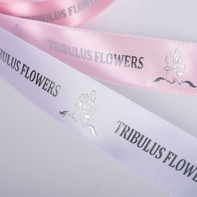1 Inch Satin Ribbons Customized Colorful Logo Printing with Gold Foil Embellishment