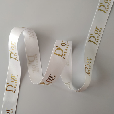 OEM Accepted Custom Gold Foil Printed 3D Logo Polyester Satin Ribbon for Gift Wrapping
