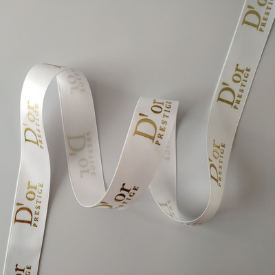 OEM Accepted Custom Gold Foil Printed 3D Logo Polyester Satin Ribbon for Gift Wrapping
