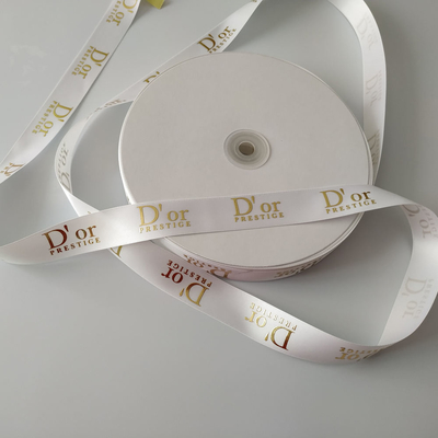 OEM Accepted Custom Gold Foil Printed 3D Logo Polyester Satin Ribbon for Gift Wrapping