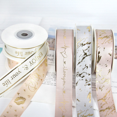 Printed Satin Ribbon Elastic Bow with Stretch Loop for Gift Box Packing