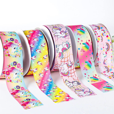 Silk Edge Unicorn Grosgrain Ribbon with Satin Fabric in 100% Polyester