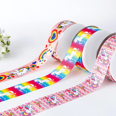 Silk Edge Unicorn Grosgrain Ribbon with Satin Fabric in 100% Polyester