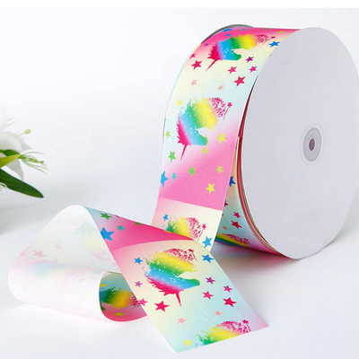 Silk Edge Unicorn Grosgrain Ribbon with Satin Fabric in 100% Polyester