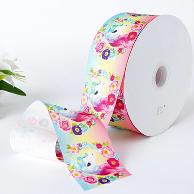 Silk Edge Unicorn Grosgrain Ribbon with Satin Fabric in 100% Polyester