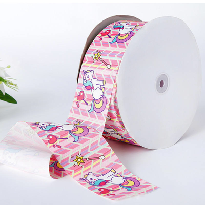 Silk Edge Unicorn Grosgrain Ribbon with Satin Fabric in 100% Polyester