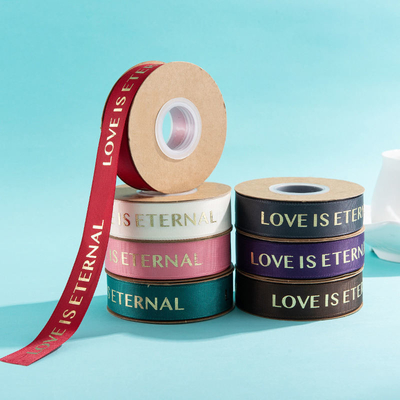 Single Face Style Custom 3D Gold Foil Printed Black Silk Gross Grain Grosgrain Ribbon