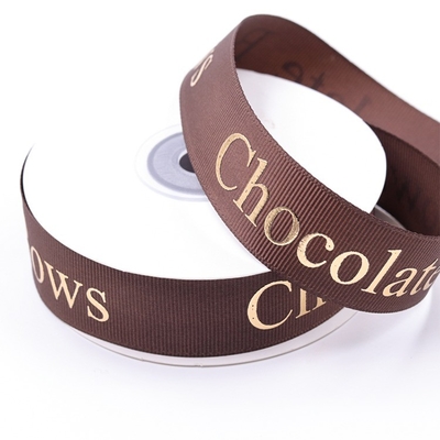 Custom Eco Friendly 3D Gold Foil Printed Black Silk Grosgrain Ribbon with Embossed Logo