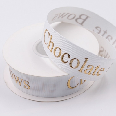 Custom Eco Friendly 3D Gold Foil Printed Black Silk Grosgrain Ribbon with Embossed Logo