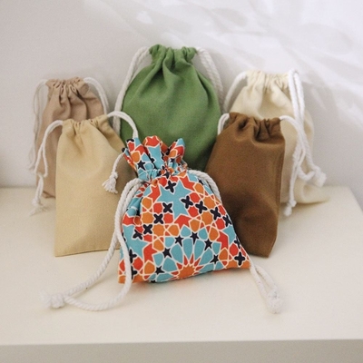 Durable Custom Logo Printed Gift Canvas Cotton Double String Handbag Dust Drawstring Bag