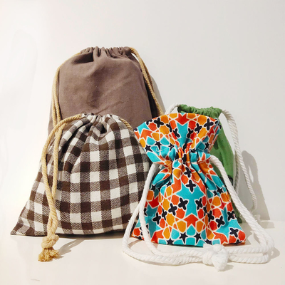 Durable Custom Logo Printed Gift Canvas Cotton Double String Handbag Dust Drawstring Bag