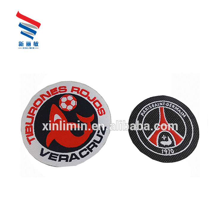 Button On Style Custom Design Iron On Woven Patches for Soccer Team Club Personalized