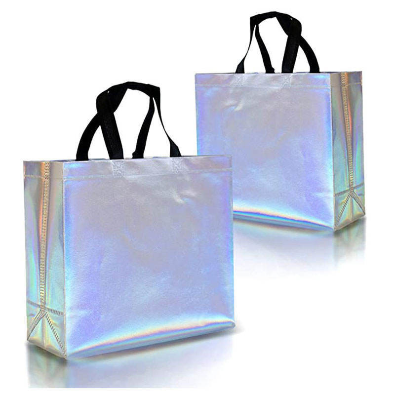 Non-Woven Shopping Bag in Silver Metal Holographic Custom Design and Pantone Colors