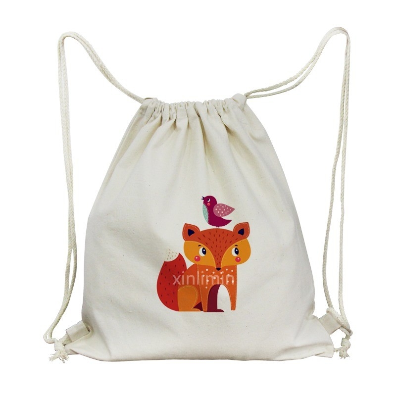 Logo Customized Logo Reusable Cotton Canvas Drawstring Shopping Bag for Eco-Friendly