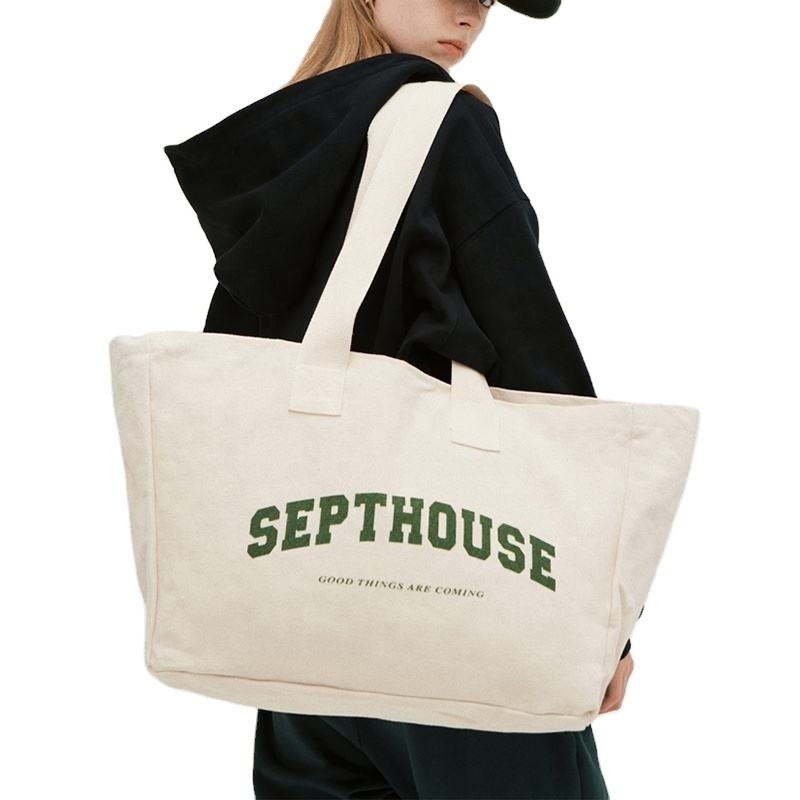 Exhibition Customized Logo Printed Oversized Cotton Canvas Tote Bag for Active Lifestyle