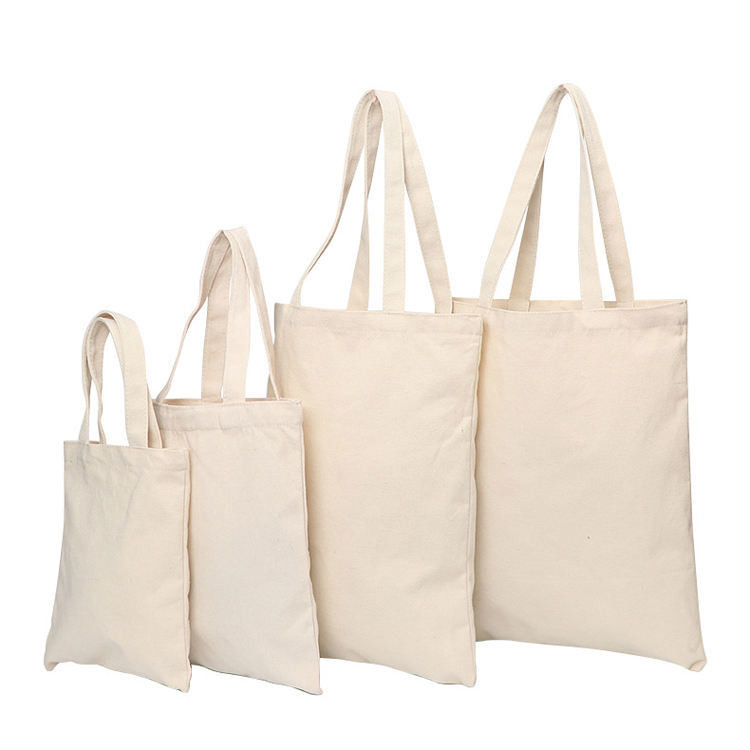 Plain White Blank Cotton Canvas Tote Bag With Custom Print Logo For Business Shopping