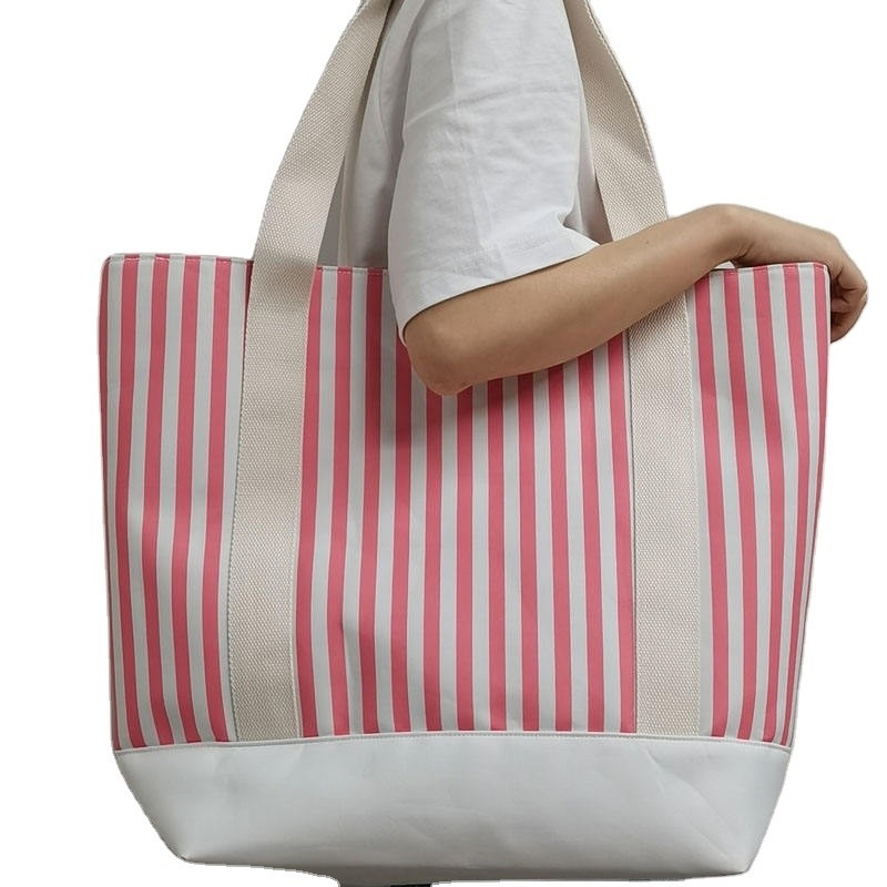 Large Market Shopping Shoulder Bag Striped Tote Bag Canvas Ideal for Business Shopping