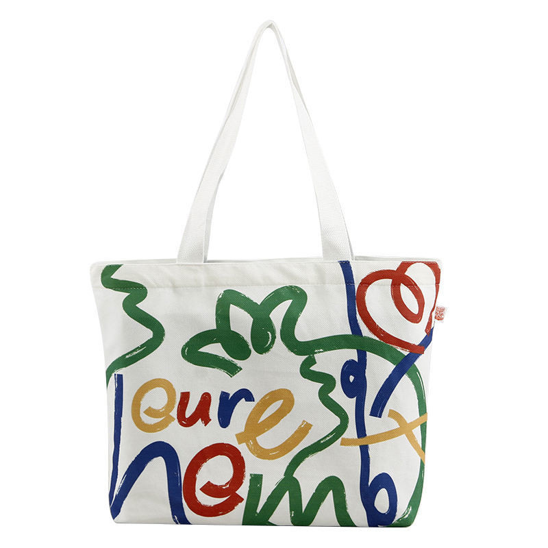 Large Capacity Customized Color Canvas Shopping Bag with Smiley Face Design and Logo